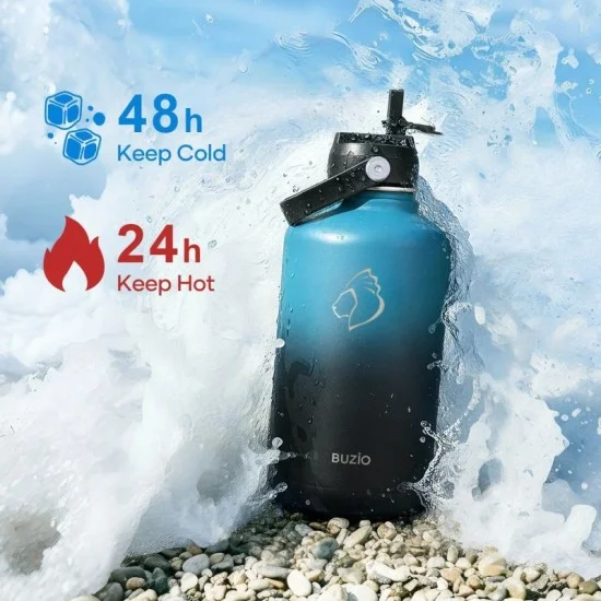 Buzio Duet Series Water Bottle with 2 Lids and Sleeve 1.9L - Indigo Crush